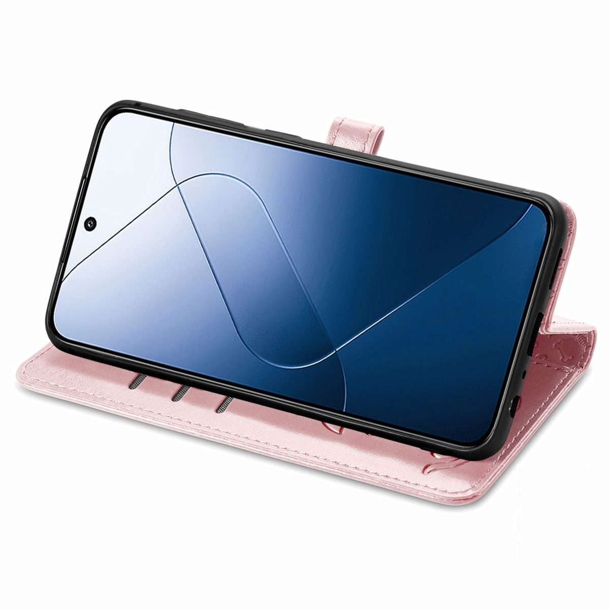 For Xiaomi 14 Pro Cat and Dog Embossed Leather Phone Case(Rose Gold)
