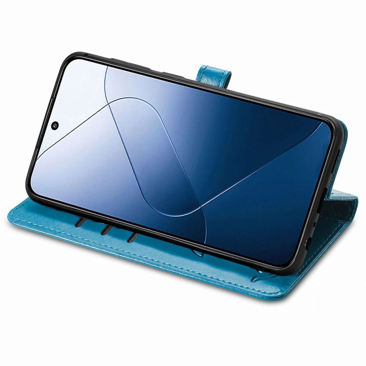 For Xiaomi 14 Pro Cat and Dog Embossed Leather Phone Case(Blue)