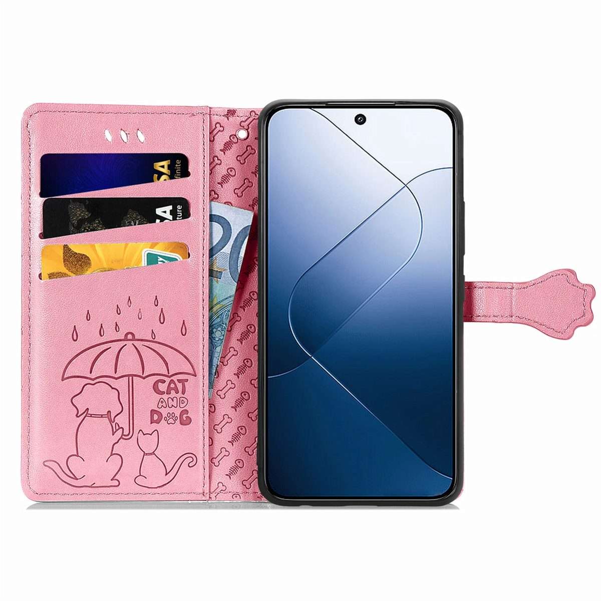 For Xiaomi 14 Pro Cat and Dog Embossed Leather Phone Case(Pink)