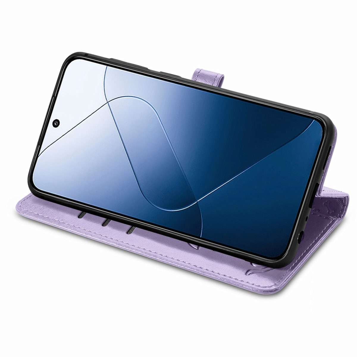 For Xiaomi 14 Pro Cat and Dog Embossed Leather Phone Case(Purple)