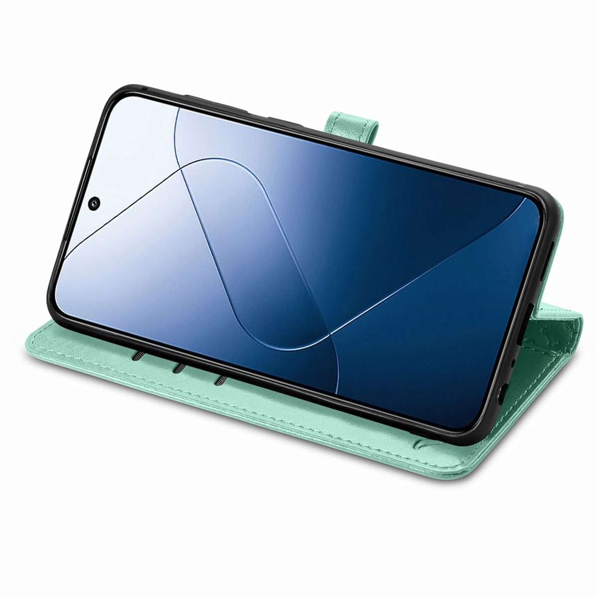 For Xiaomi 14 Pro Cat and Dog Embossed Leather Phone Case(Green)