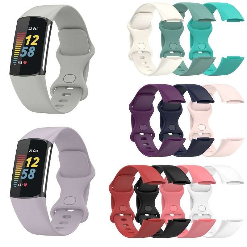 For Fitbit Charge 6 Solid Color Butterfly Buckle Silicone Watch Band, Size:L Size(Gray)