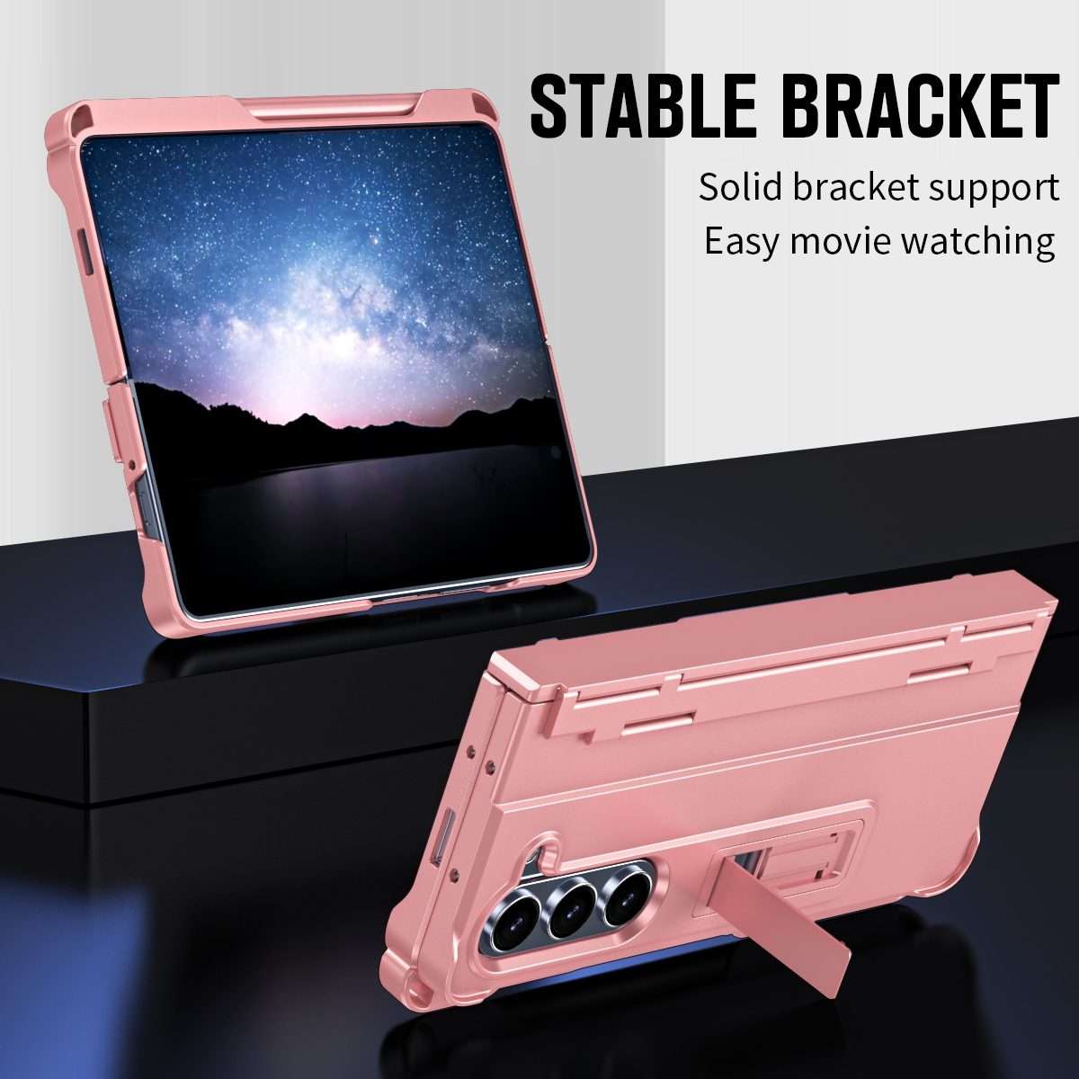 For Samsung Galaxy Z Fold5 5G Diamond Case-film Integral Hinge Shockproof Phone Case wi ... (Pink)