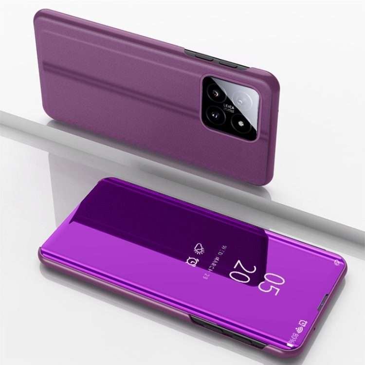 For Xiaomi 14 Pro Plated Mirror Horizontal Flip Leather Phone Case with Holder(Purple)