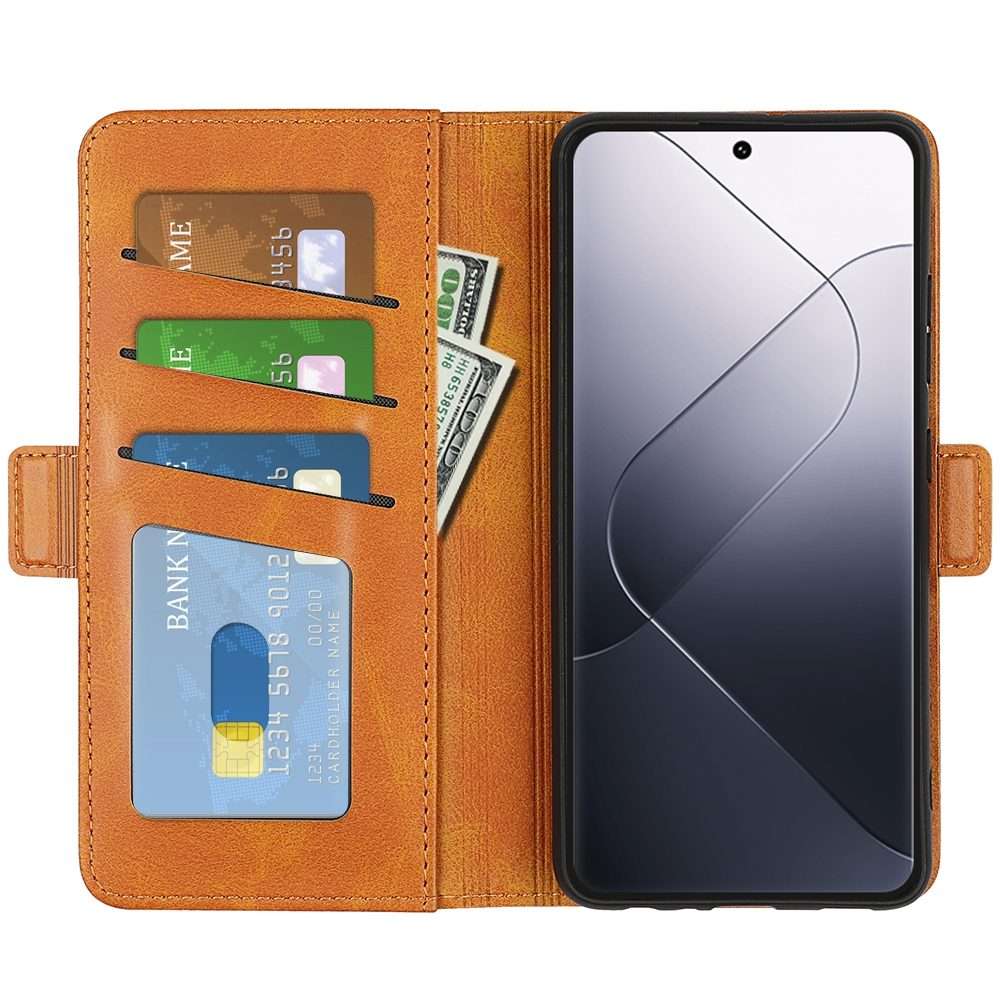 For Xiaomi 14 Pro Dual-side Magnetic Buckle Horizontal Flip Leather Phone Case(Yellow)