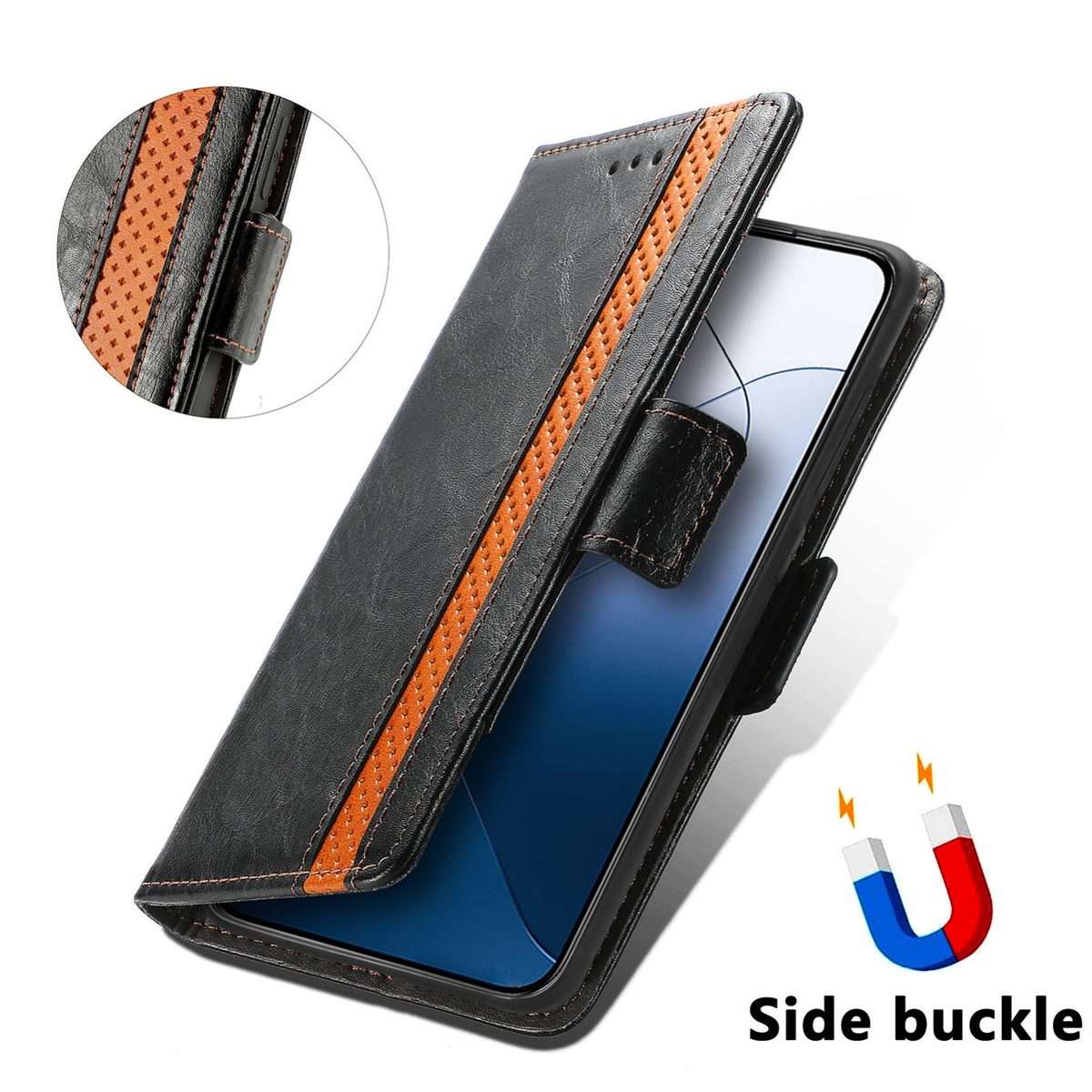 For Xiaomi 14 Pro CaseNeo Splicing Dual Magnetic Buckle Leather Phone Case(Grey)