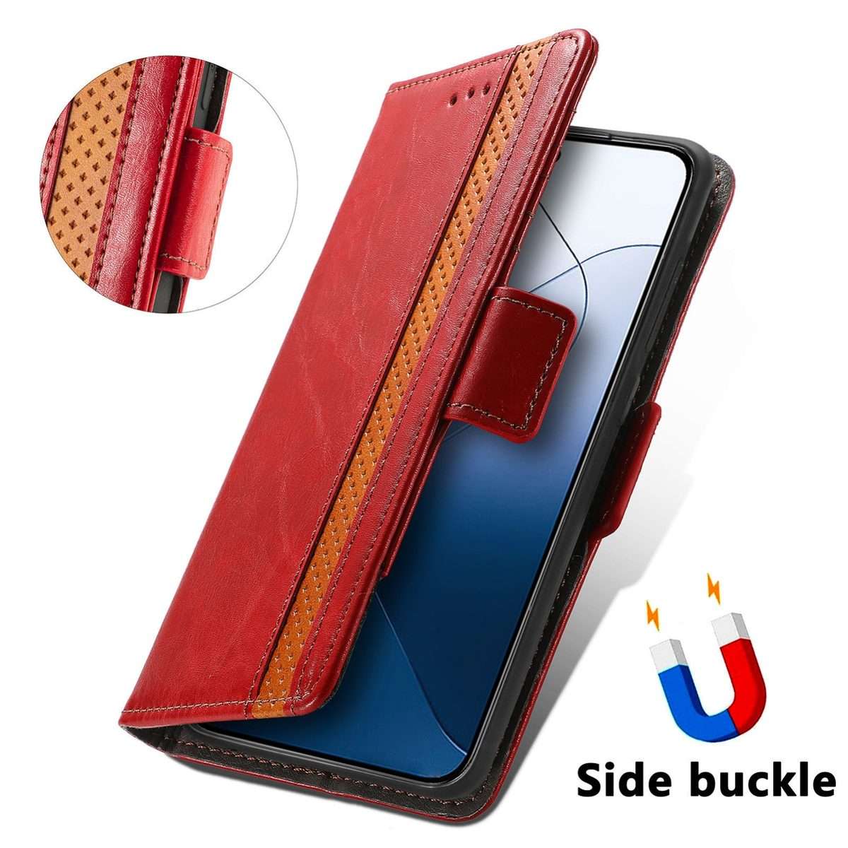 For Xiaomi 14 Pro CaseNeo Splicing Dual Magnetic Buckle Leather Phone Case(Red)
