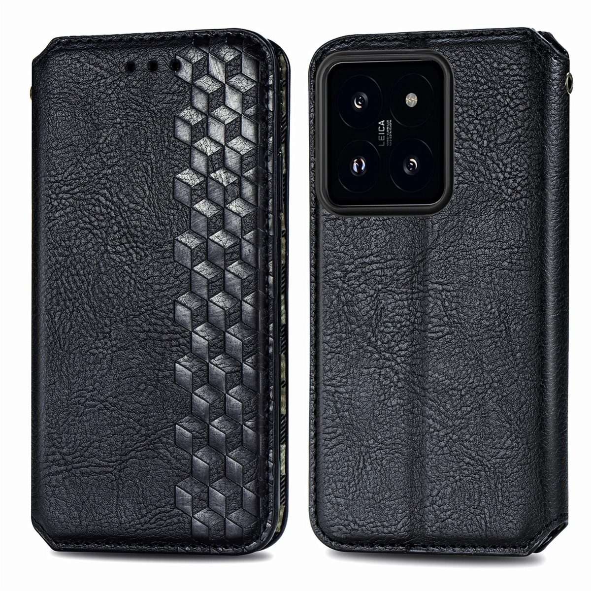 For Xiaomi 14 Pro Cubic Grid Pressed Magnetic Leather Phone Case(Black)