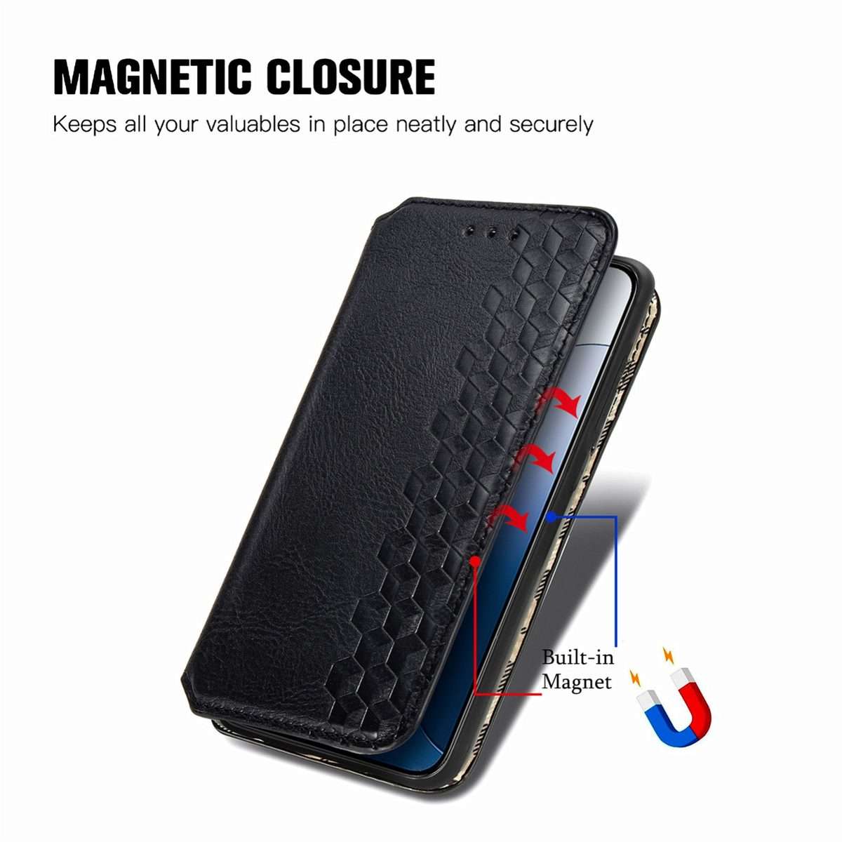 For Xiaomi 14 Pro Cubic Grid Pressed Magnetic Leather Phone Case(Black)
