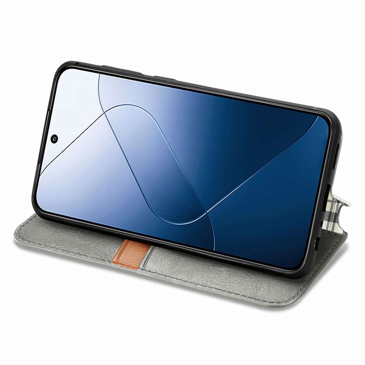 For Xiaomi 14 Pro Cubic Grid Pressed Magnetic Leather Phone Case(Grey)