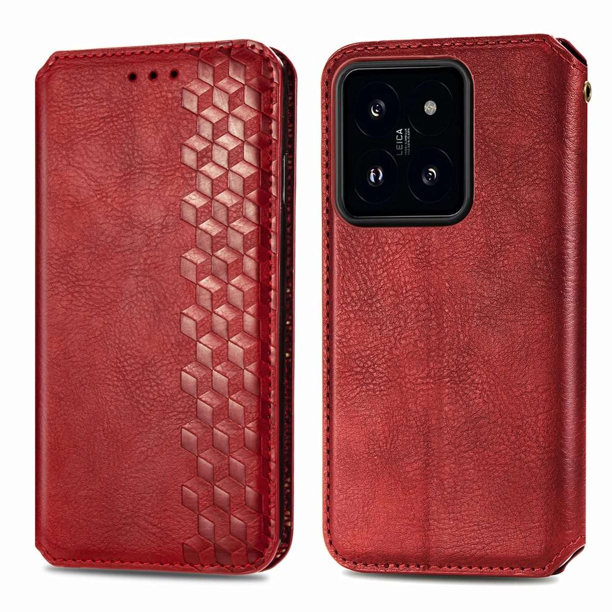 For Xiaomi 14 Pro Cubic Grid Pressed Magnetic Leather Phone Case(Red)