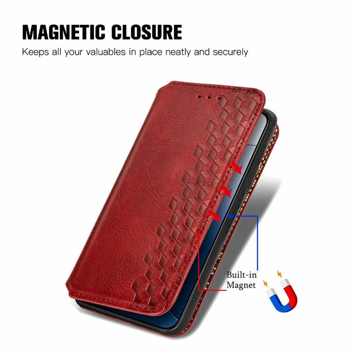 For Xiaomi 14 Pro Cubic Grid Pressed Magnetic Leather Phone Case(Red)