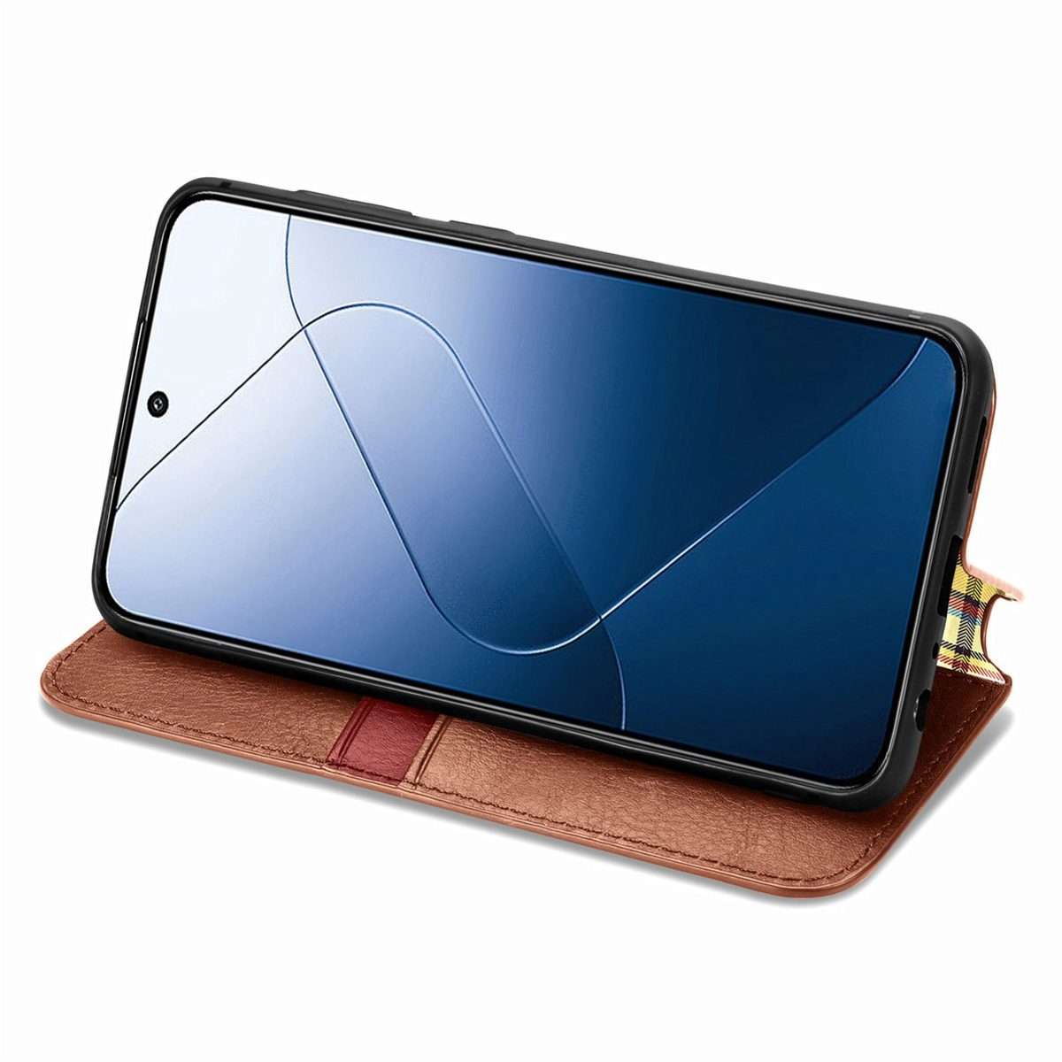 For Xiaomi 14 Pro Cubic Grid Pressed Magnetic Leather Phone Case(Brown)