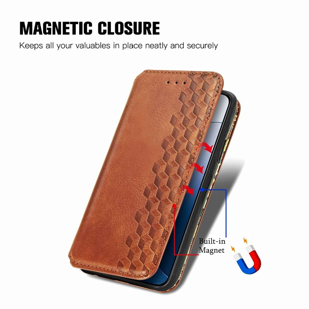 For Xiaomi 14 Pro Cubic Grid Pressed Magnetic Leather Phone Case(Brown)