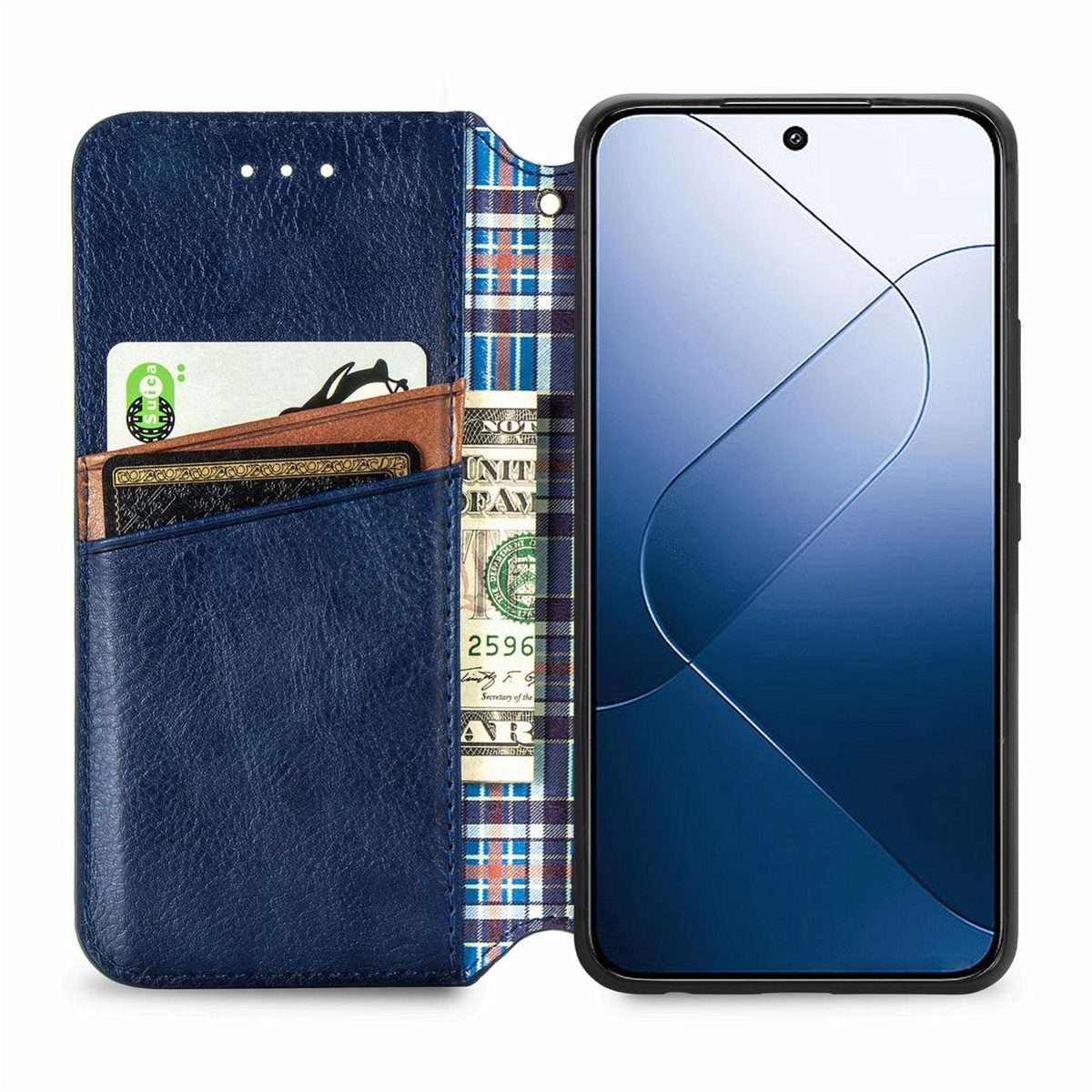 For Xiaomi 14 Pro Cubic Grid Pressed Magnetic Leather Phone Case(Blue)
