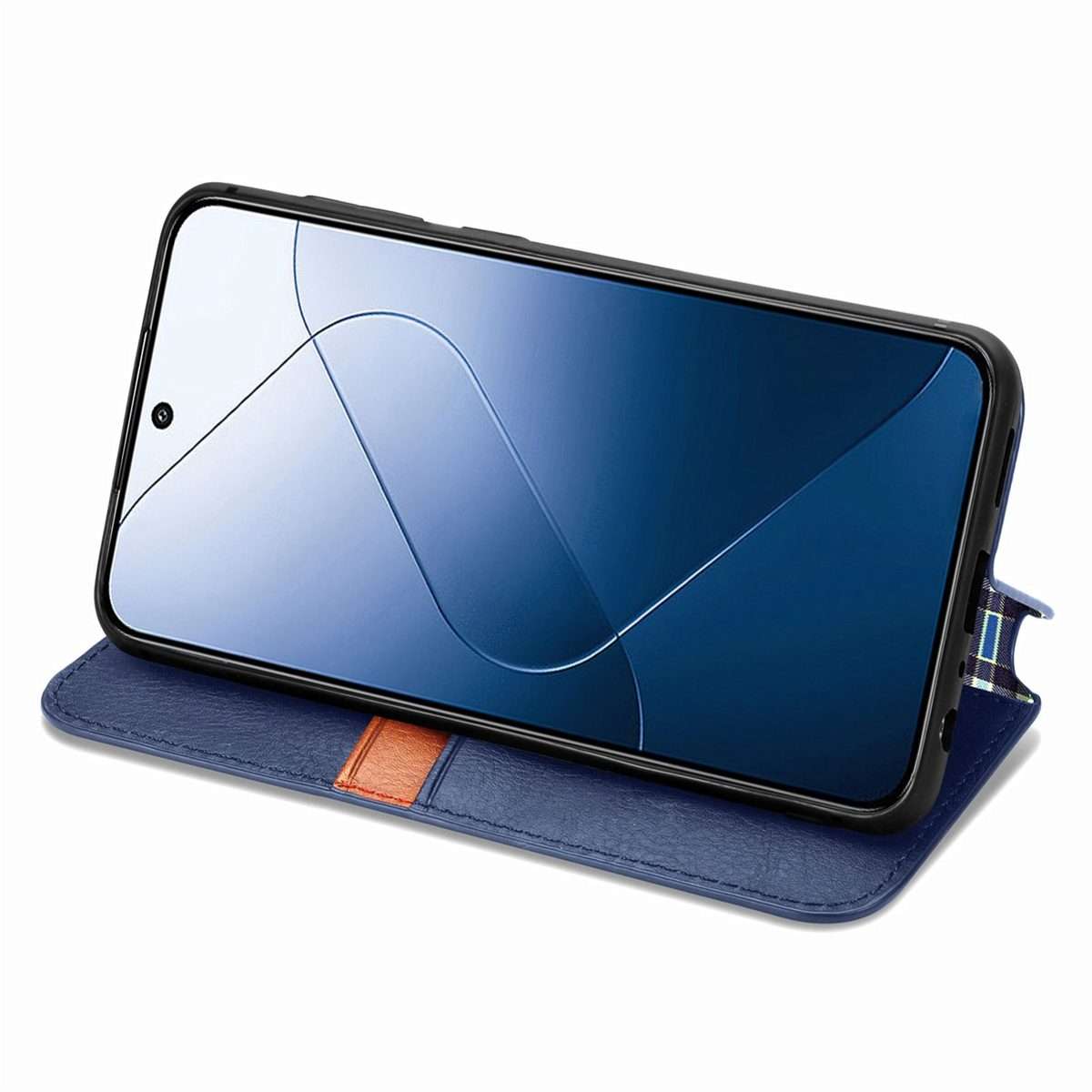 For Xiaomi 14 Pro Cubic Grid Pressed Magnetic Leather Phone Case(Blue)