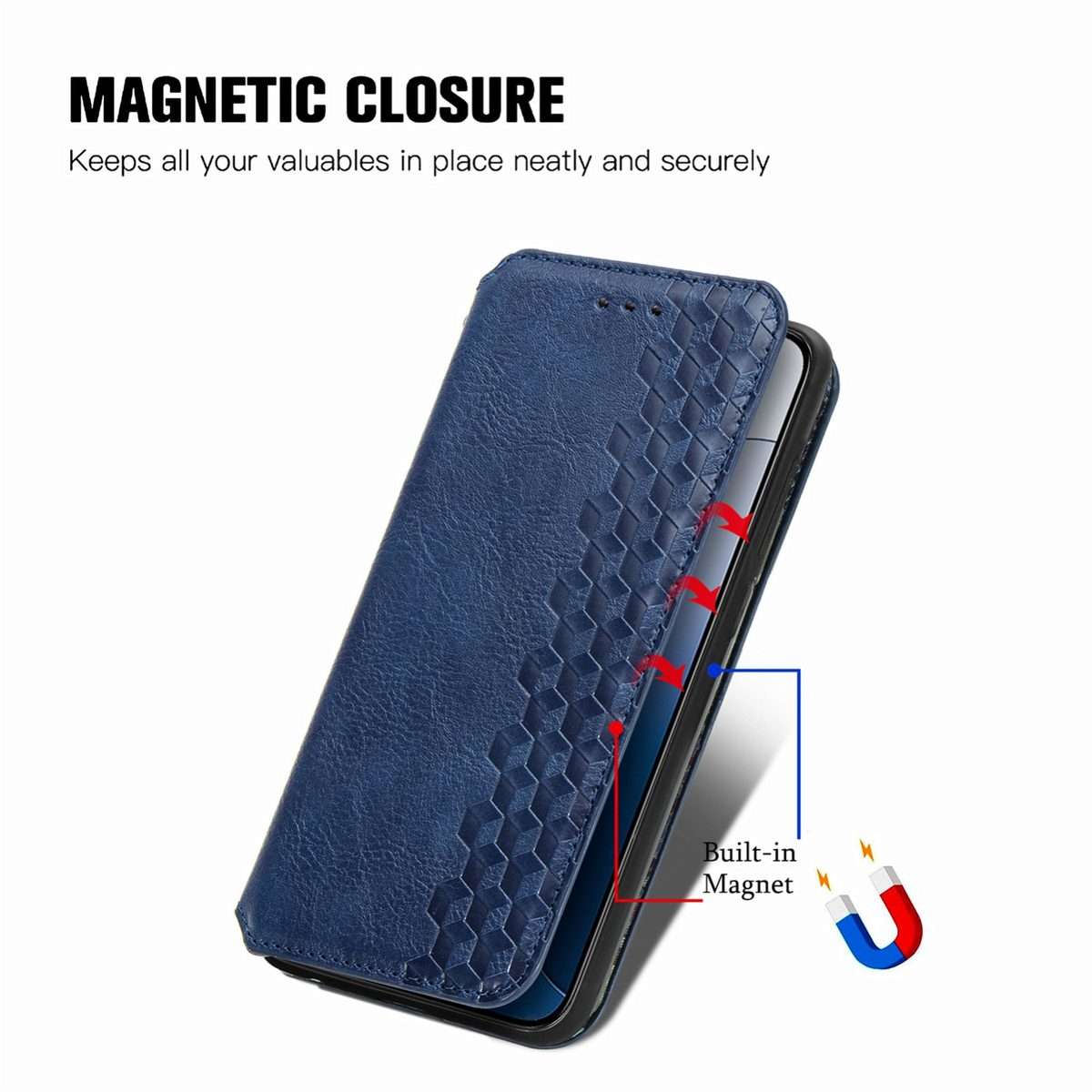 For Xiaomi 14 Pro Cubic Grid Pressed Magnetic Leather Phone Case(Blue)