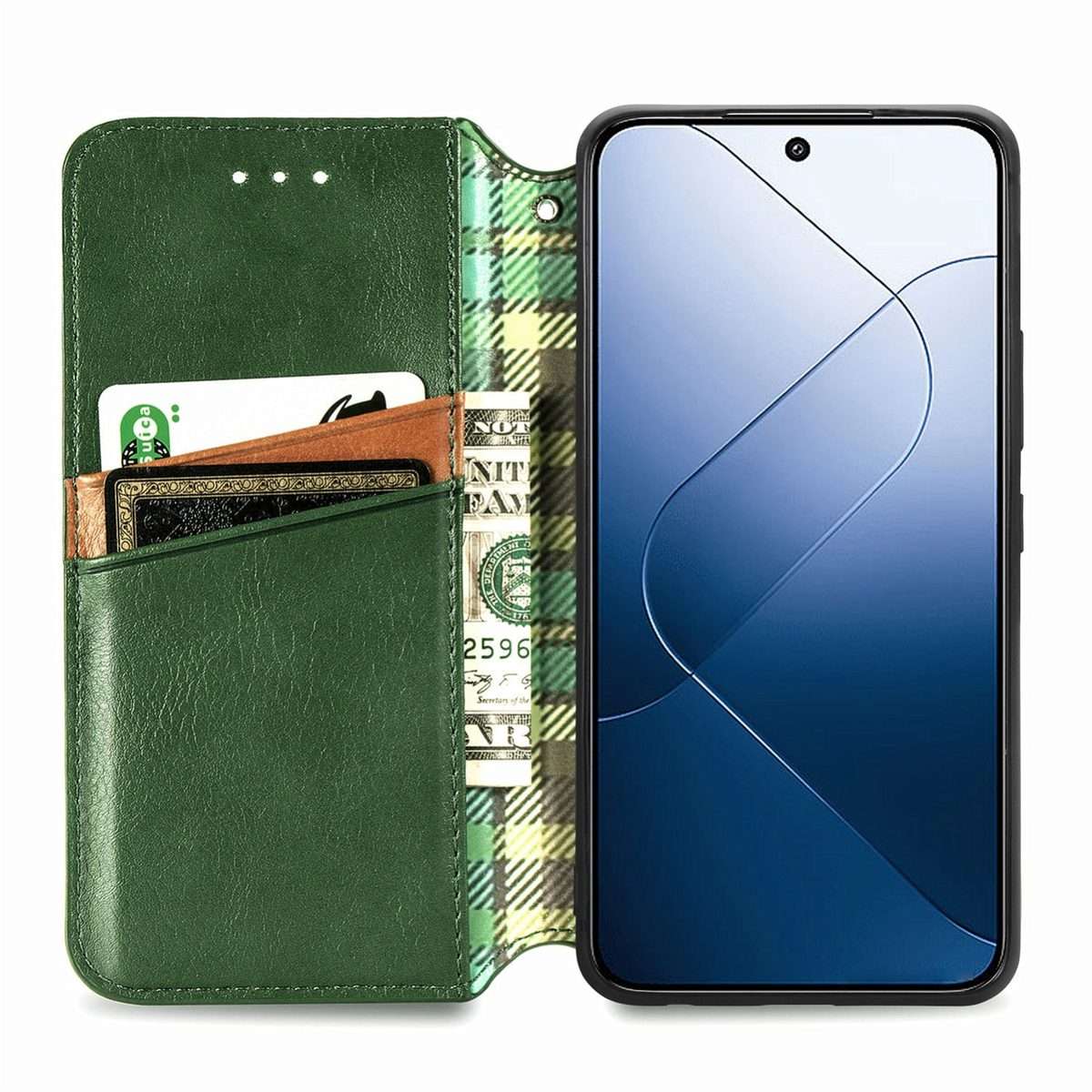 For Xiaomi 14 Pro Cubic Grid Pressed Magnetic Leather Phone Case(Green)