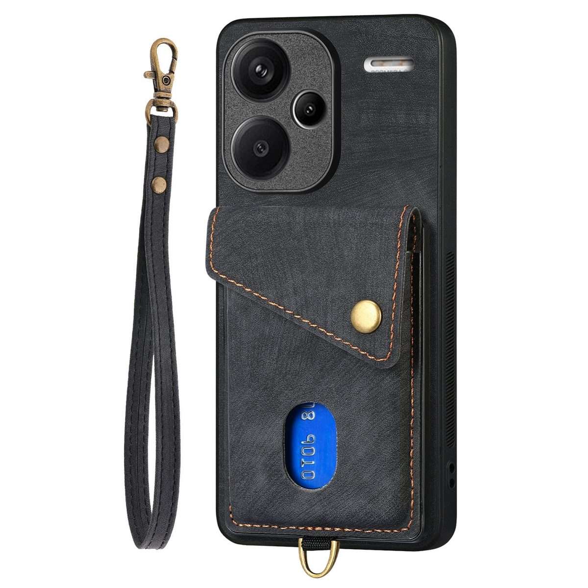 For Xiaomi Redmi Note 13 Pro+ Retro Card Wallet Fold Leather Phone Case with Strap(Black)