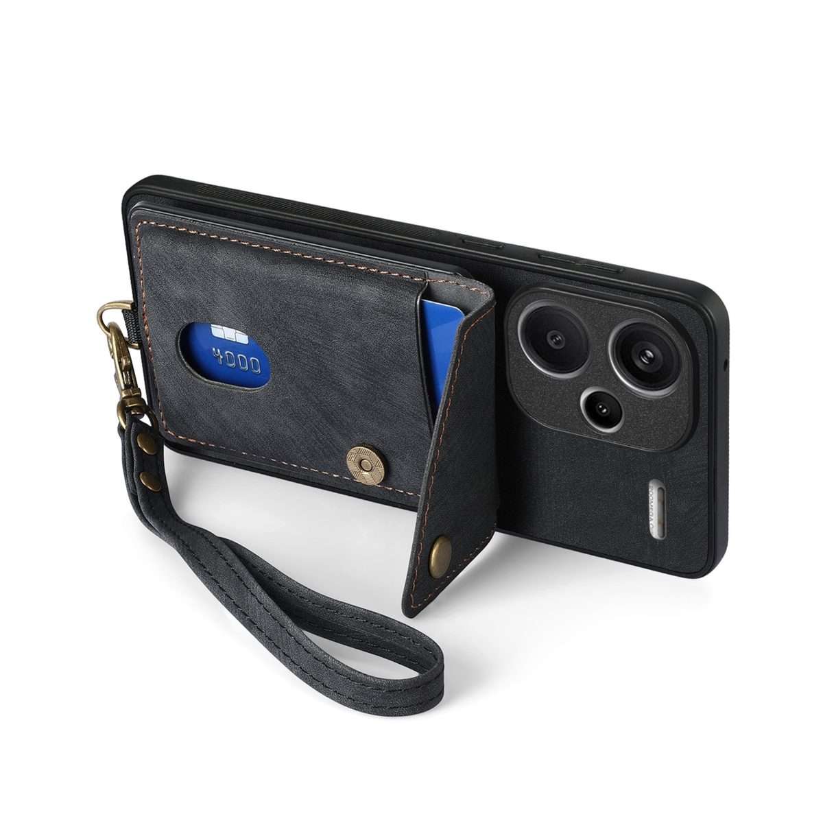 For Xiaomi Redmi Note 13 Pro+ Retro Card Wallet Fold Leather Phone Case with Strap(Black)