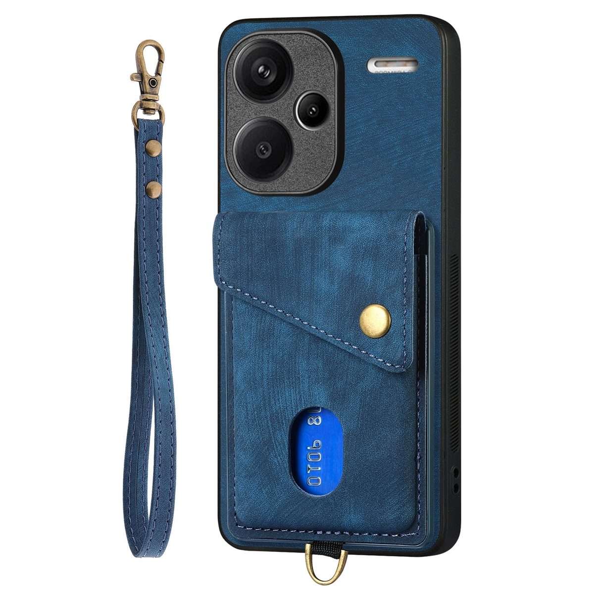 For Xiaomi Redmi Note 13 Pro+ Retro Card Wallet Fold Leather Phone Case with Strap(Blue)