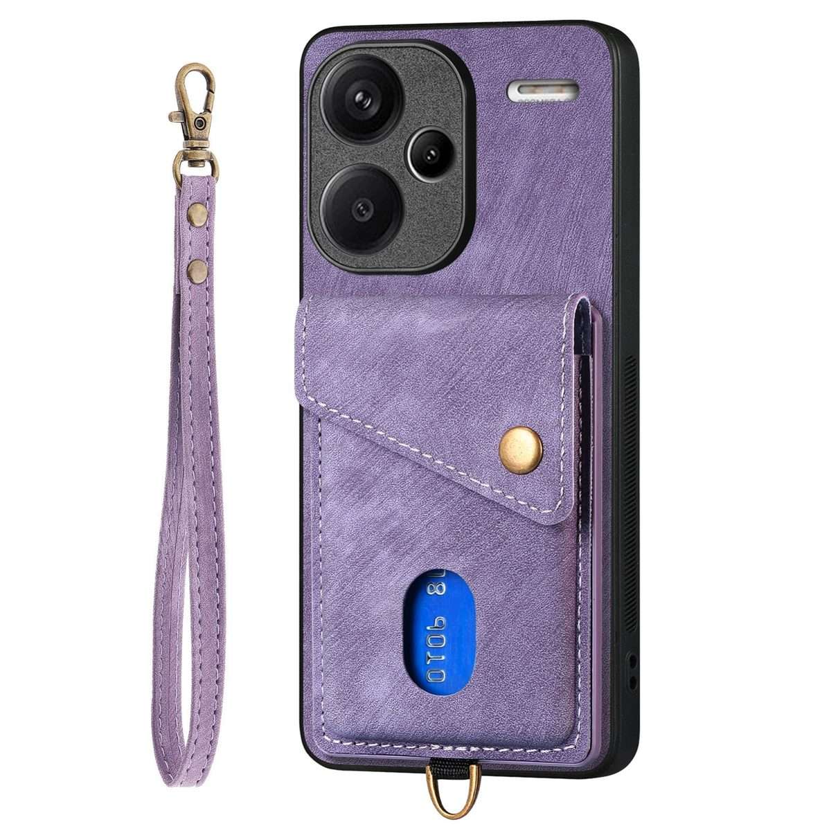 For Xiaomi Redmi Note 13 Pro+ Retro Card Wallet Fold Leather Phone Case with Strap(Purple)