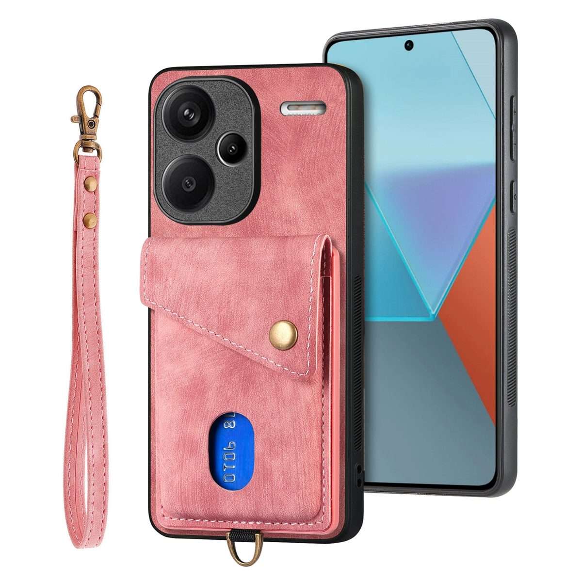 For Xiaomi Redmi Note 13 Pro+ Retro Card Wallet Fold Leather Phone Case with Strap(Pink)