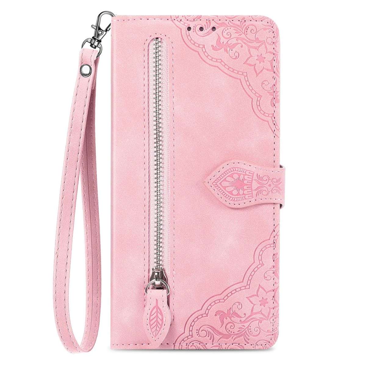 For Xiaomi 14 Pro Embossed Flower Zipper Leather Phone Case(Pink)