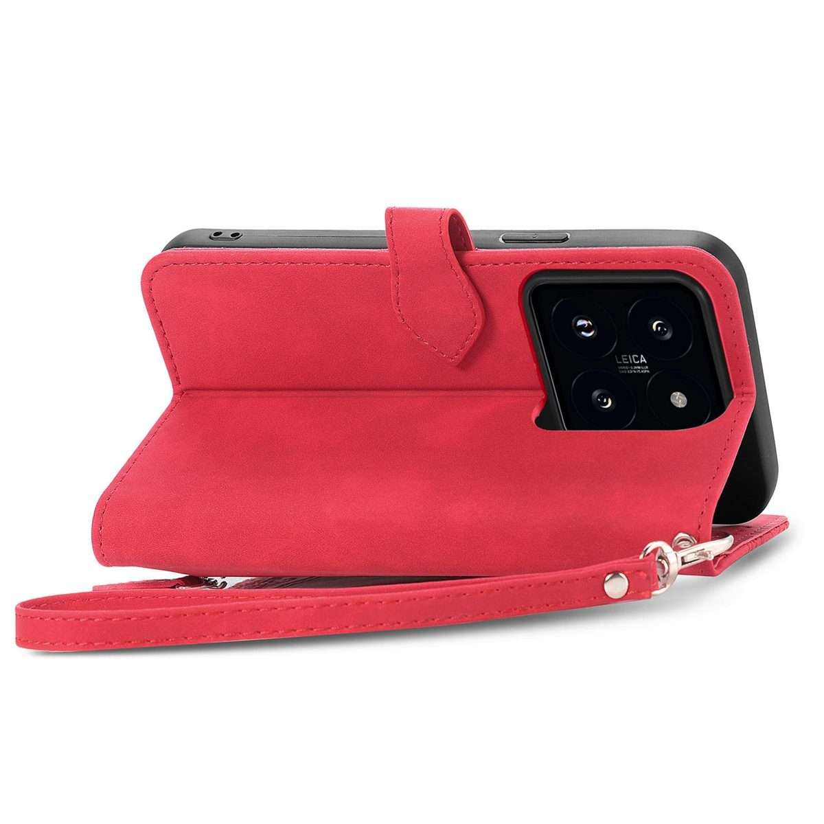 For Xiaomi 14 Pro Embossed Flower Zipper Leather Phone Case(Red)