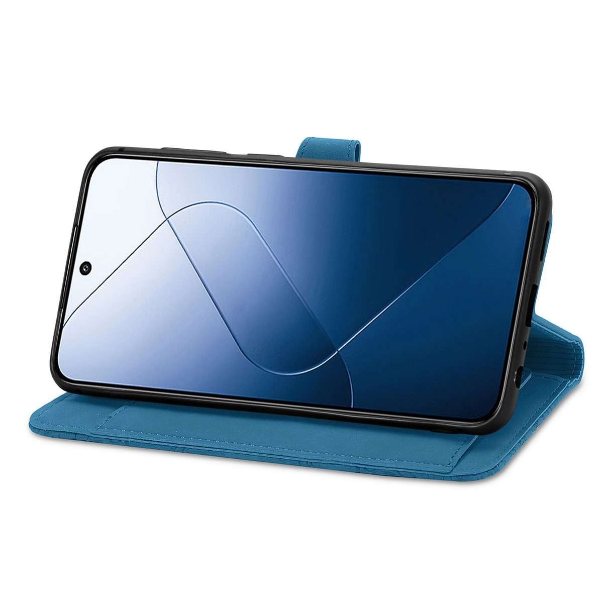 For Xiaomi 14 Pro Embossed Flower Zipper Leather Phone Case(Blue)