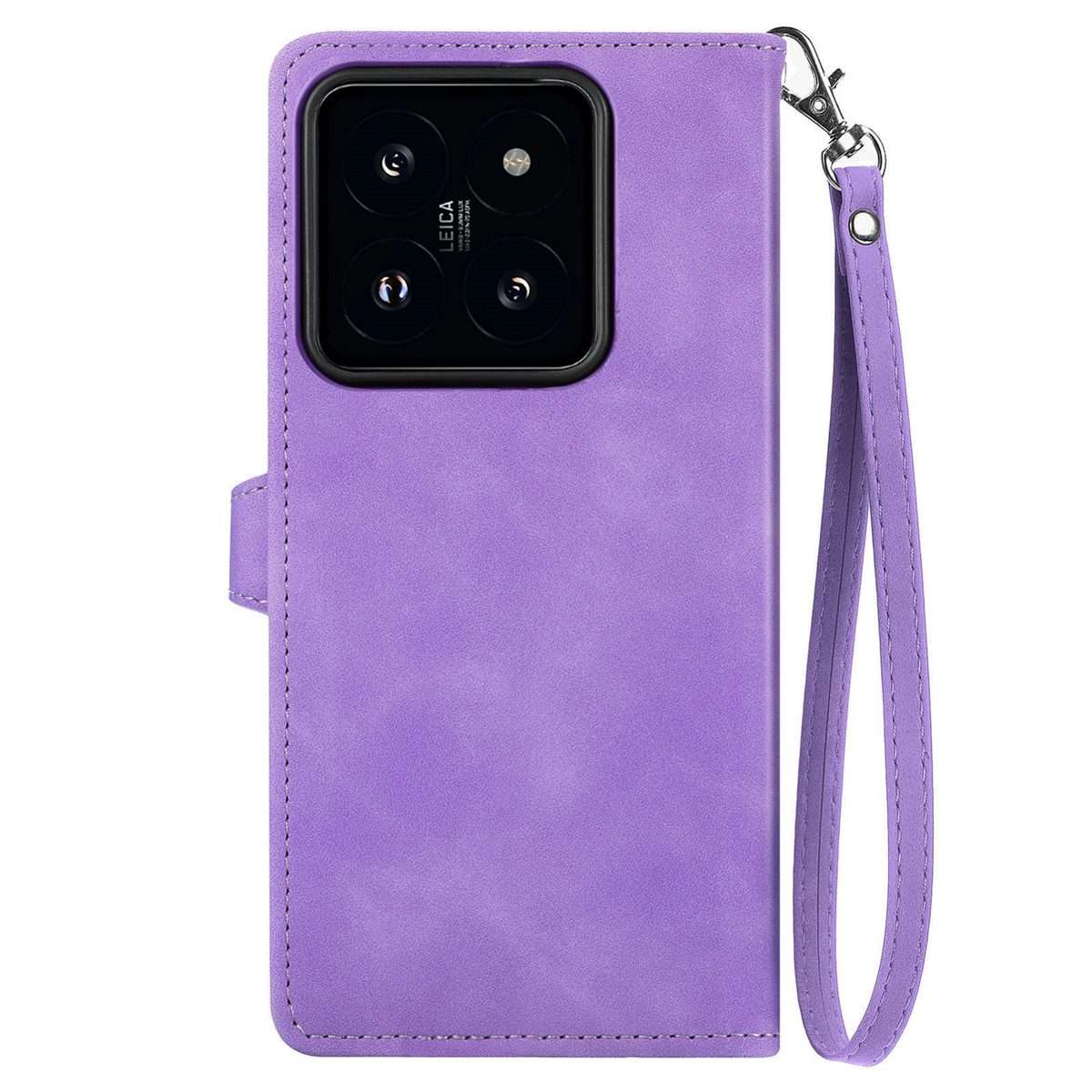 For Xiaomi 14 Pro Embossed Flower Zipper Leather Phone Case(Purple)