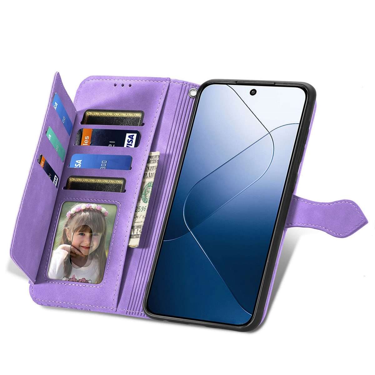 For Xiaomi 14 Pro Embossed Flower Zipper Leather Phone Case(Purple)