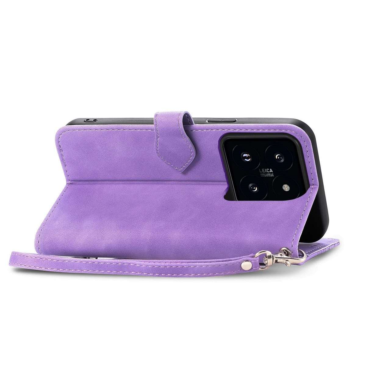 For Xiaomi 14 Pro Embossed Flower Zipper Leather Phone Case(Purple)
