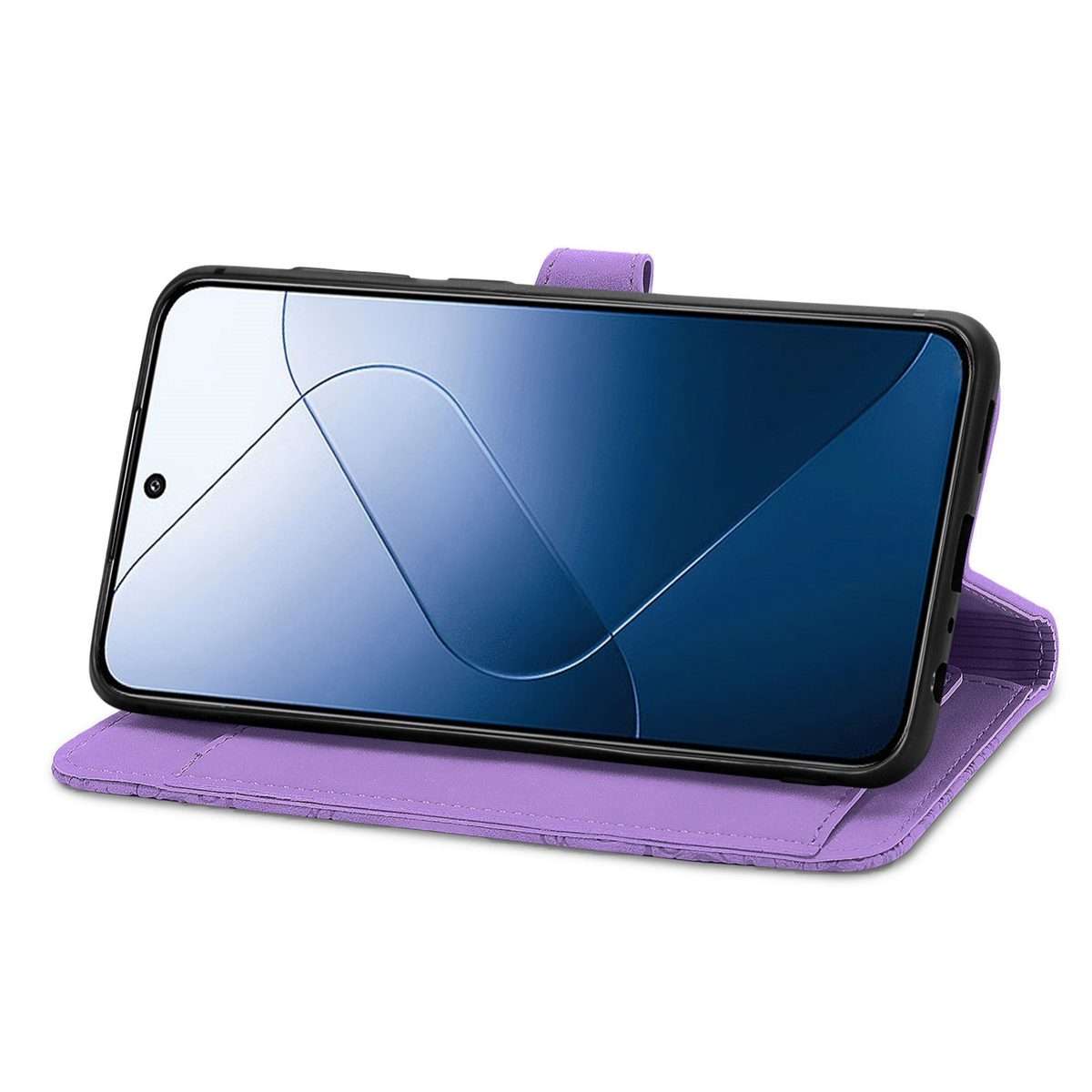 For Xiaomi 14 Pro Embossed Flower Zipper Leather Phone Case(Purple)