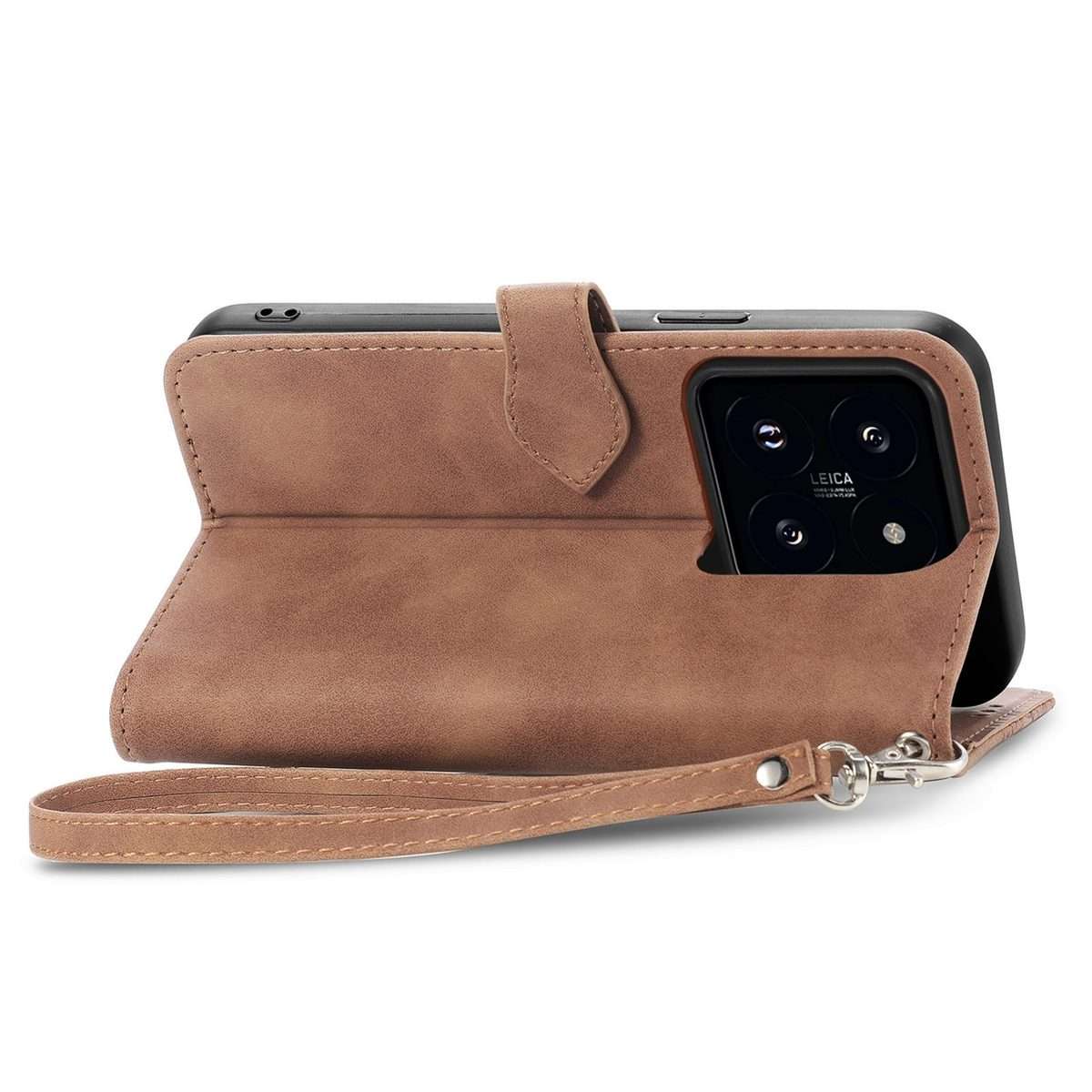 For Xiaomi 14 Pro Embossed Flower Zipper Leather Phone Case(Brown)