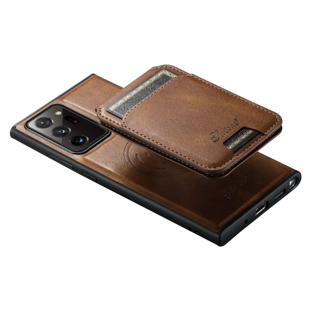 For Samsung Galaxy Note20 5G Suteni H15 Oil Eax Leather Detachable Wallet Back Phone Case(Brown)