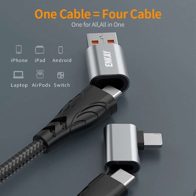 ENKAY PD100W 4-in-1 USB-A / Type-C to Type-C / 8 Pin Multifunction Fast Charging Cable with ... 1m
