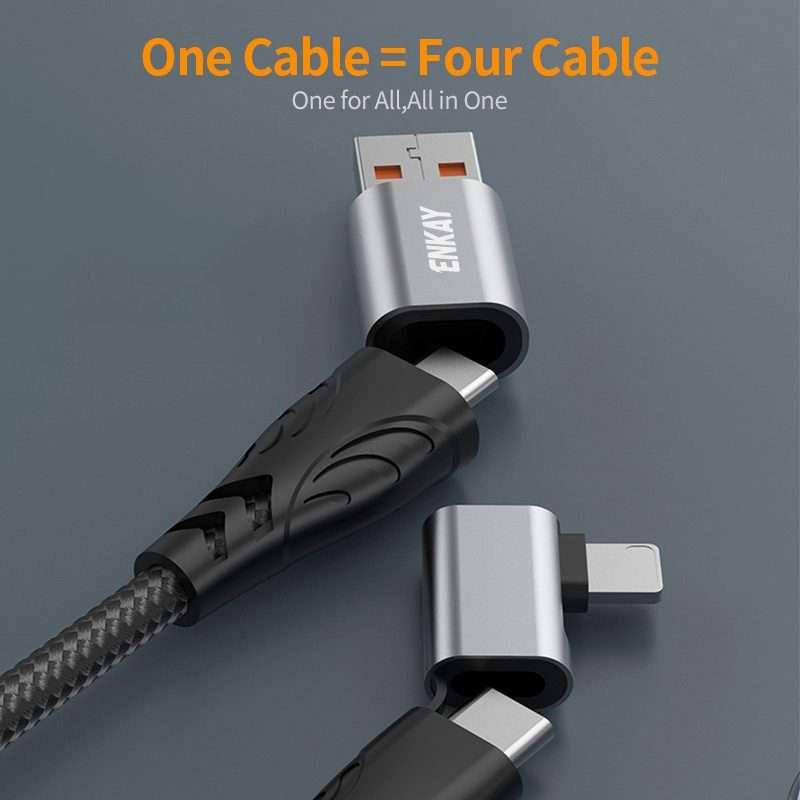 ENKAY PD100W 4-in-1 USB-A / Type-C to Type-C / 8 Pin Multifunction Fast Charging Cable with E-Mark
