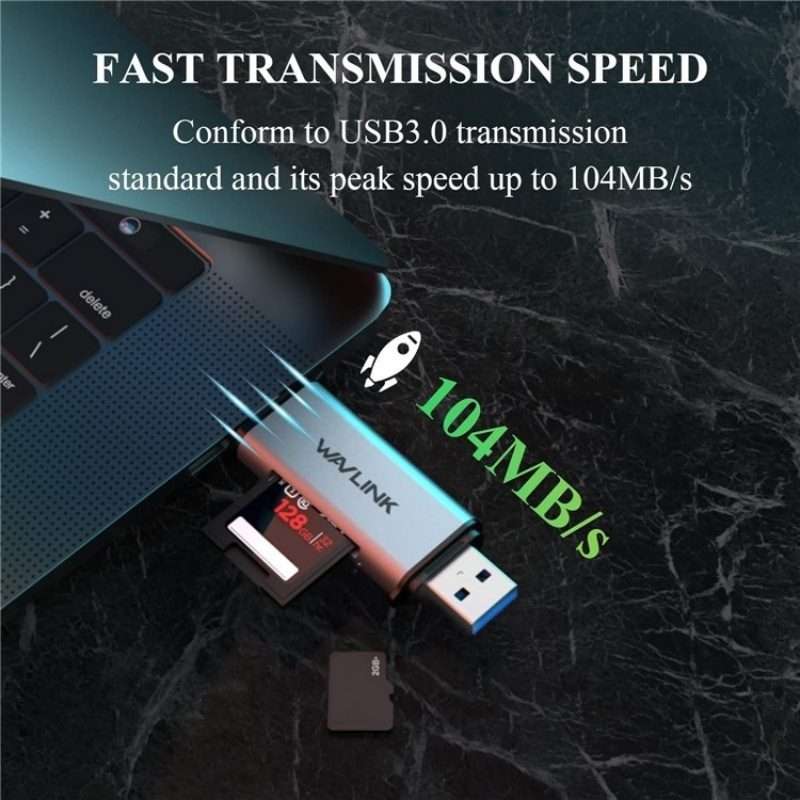 WAVLINK WL-CR3002 Multi-Function Mini Aluminum Alloy Shell Type-C+USB3.0 SD/TF Card Reader