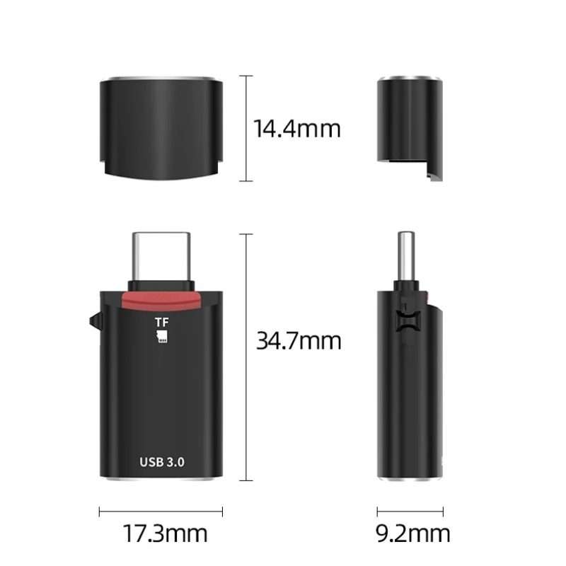 JS-72 USB Drive 2 in 1 Card Reader High-Speed USB 3.0 Converter USB-C/Type-C OTG Adapter(Black)