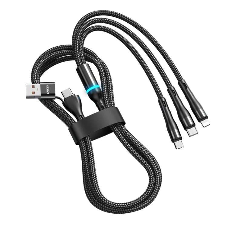 ENKAY 6-in-1 5A USB + Type-C to Type-C / 8 Pin / Micro USB Multifunction Fast Charging ... (Black)