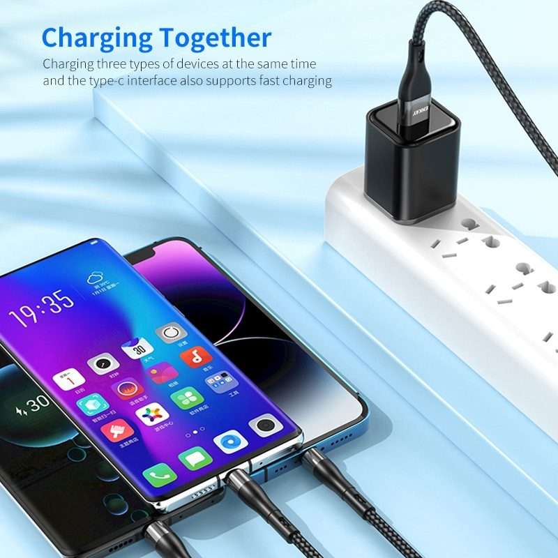ENKAY 6-in-1 5A USB + Type-C to Type-C / 8 Pin / Micro USB Multifunction Fast Charging ... (Black)