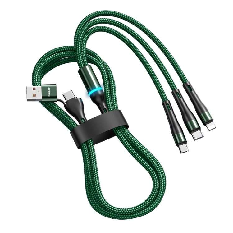 ENKAY 6-in-1 5A USB + Type-C to Type-C / 8 Pin / Micro USB Multifunction Fast Charging ... (Green)