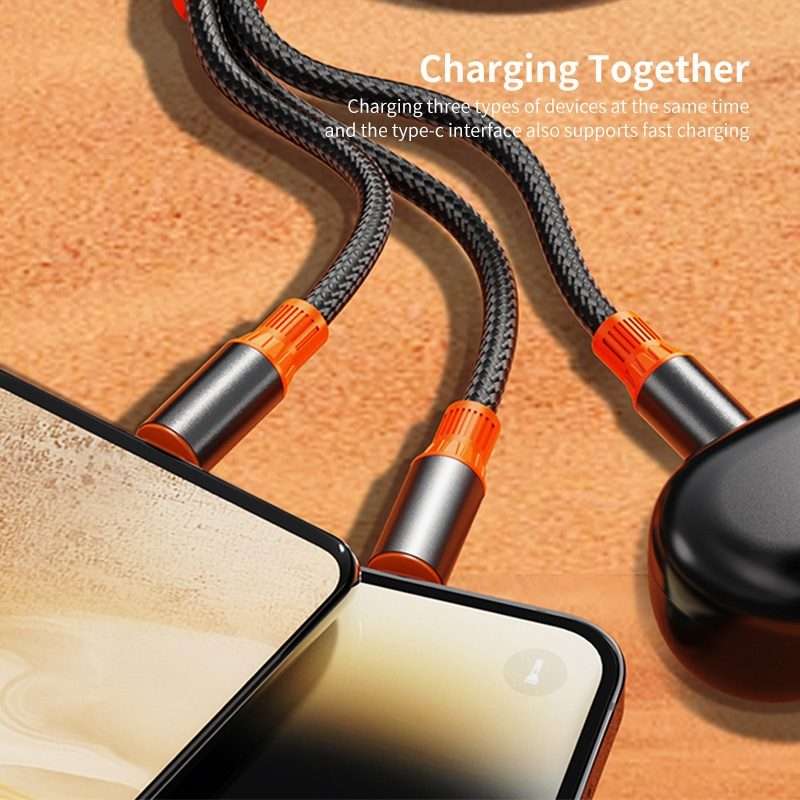 ENKAY 6-in-1 5A USB + Type-C to Type-C / 8 Pin / Micro USB Multifunction Fast C ... (Black Orange)