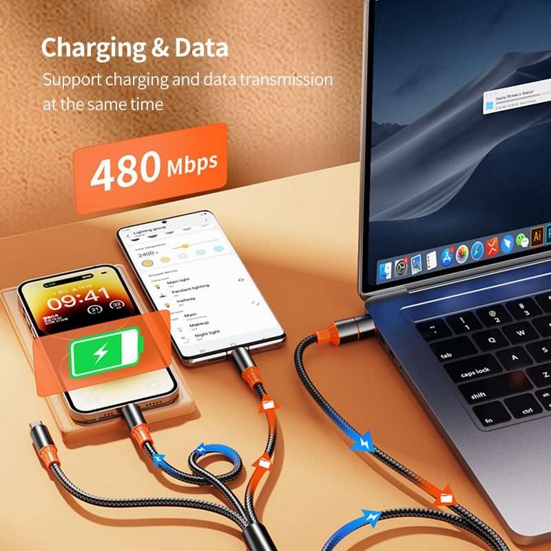 ENKAY 6-in-1 5A USB + Type-C to Type-C / 8 Pin / Micro USB Multifunction Fast C ... (Black Orange)