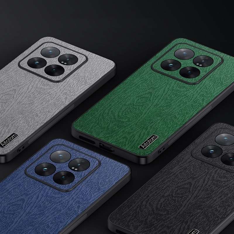 For Xiaomi 14 Pro Tree Bark Leather Shockproof Phone Case(Grey)