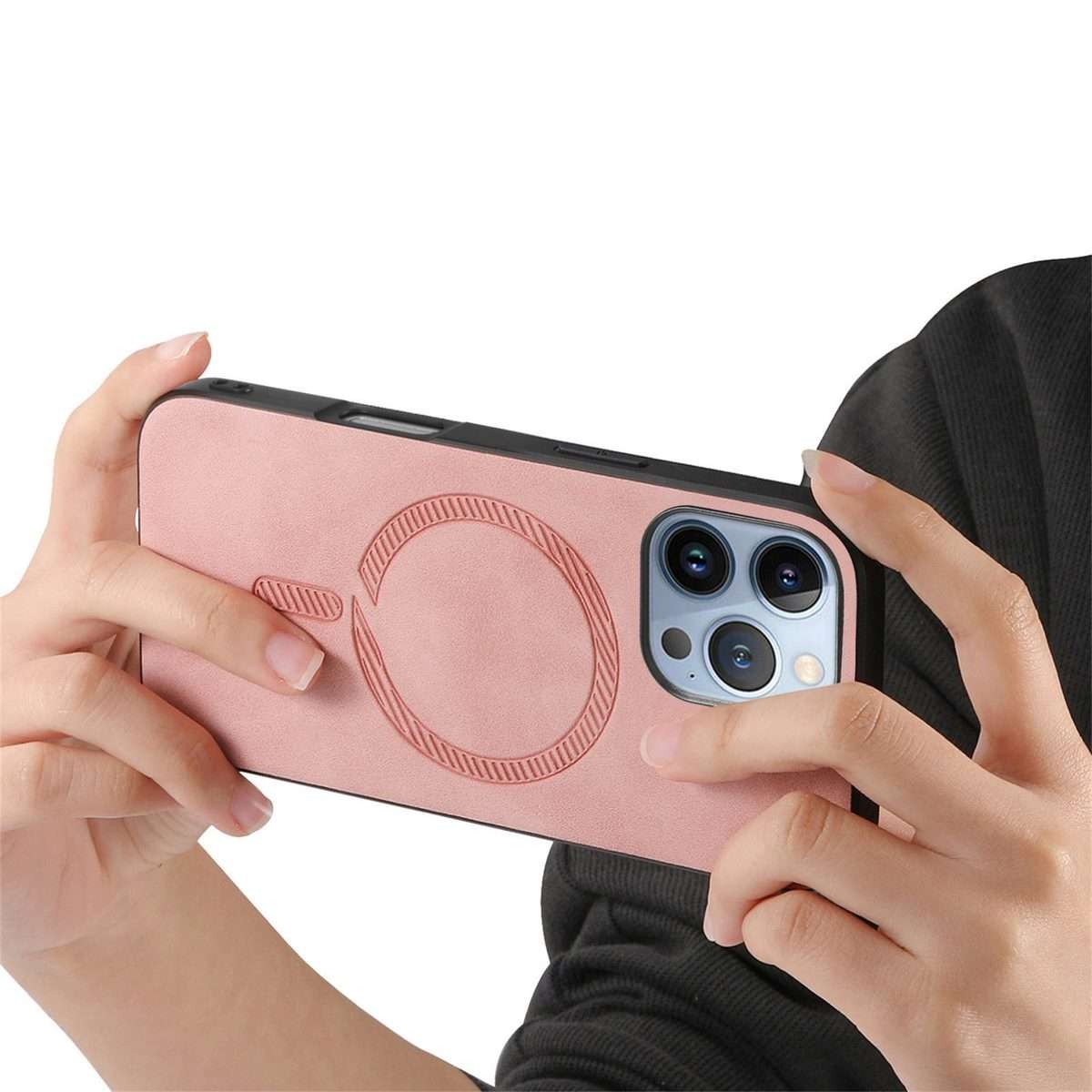 For iPhone 16 Pro Solid Color Retro Magsafe PU Back Cover Phone Case(Pink)