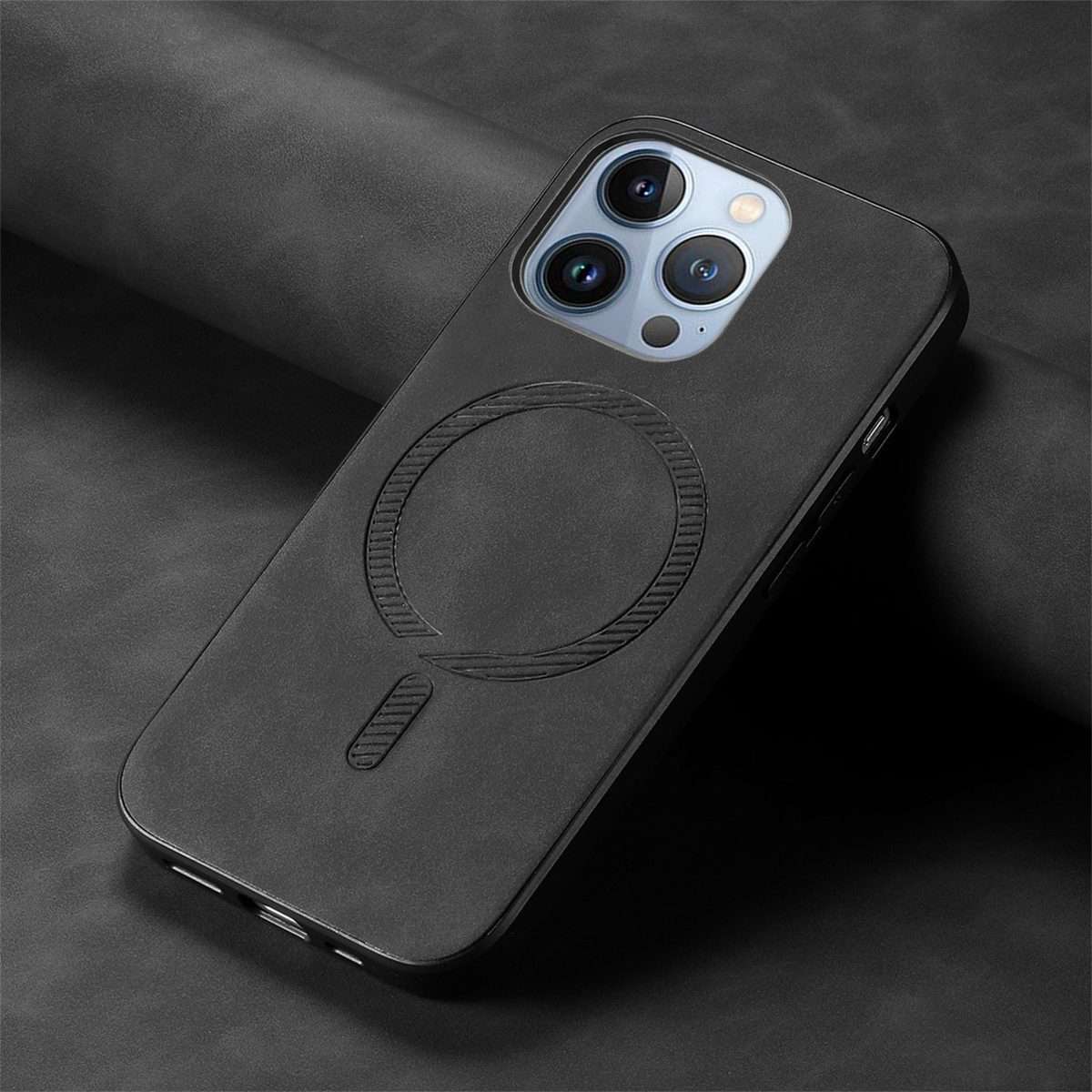 For iPhone 16 Pro Solid Color Retro Magsafe PU Back Cover Phone Case(Black)