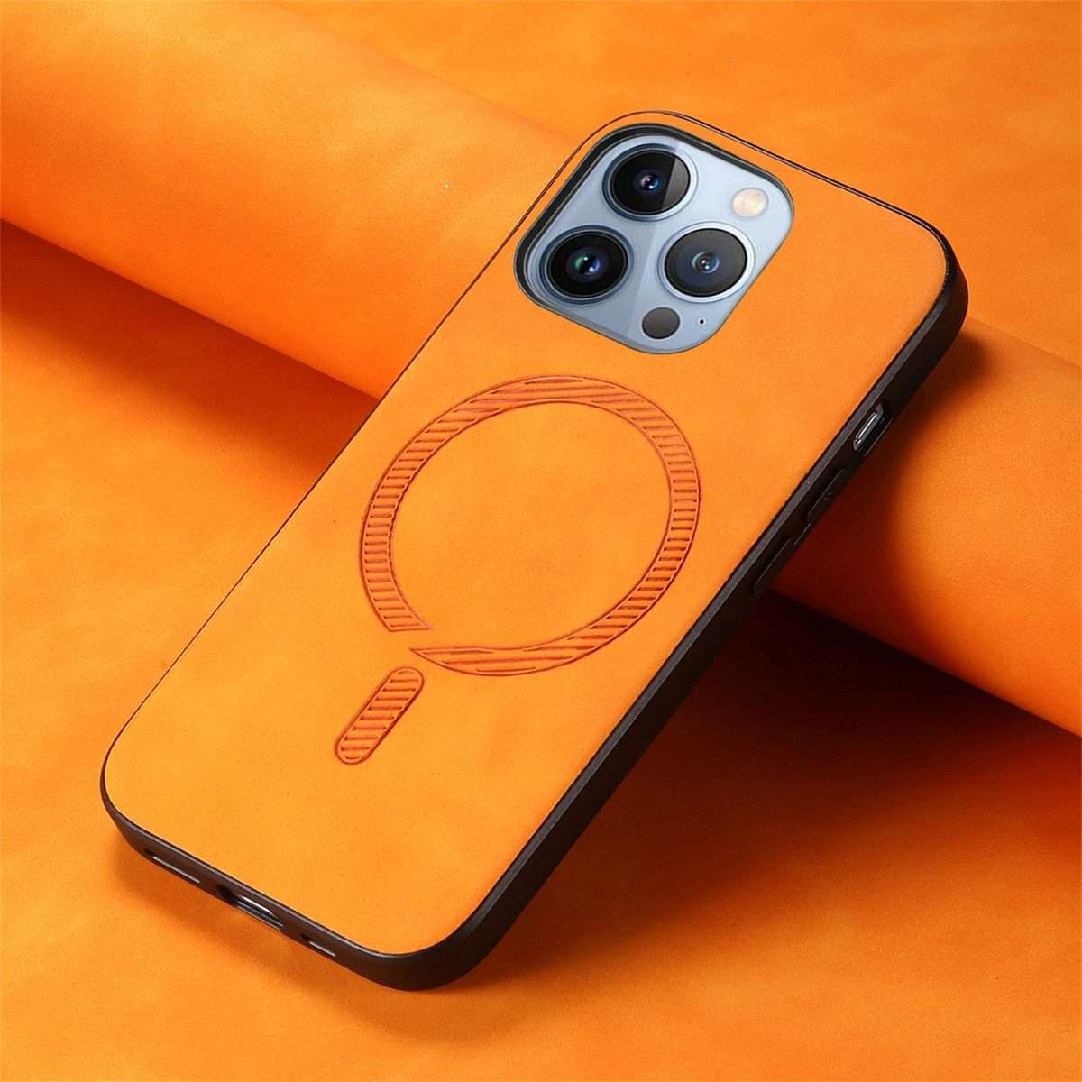 For iPhone 16 Pro Solid Color Retro Magsafe PU Back Cover Phone Case(Yellow)