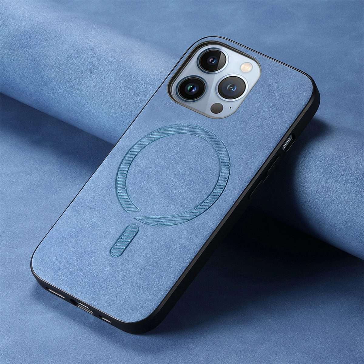 For iPhone 16 Pro Solid Color Retro Magsafe PU Back Cover Phone Case(Blue)